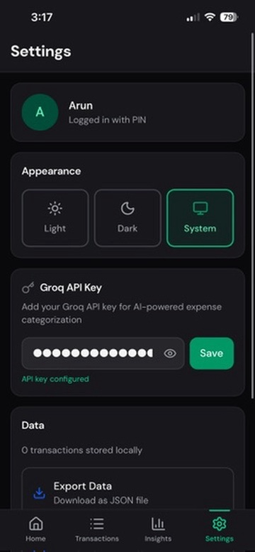 Settings with theme options and API key